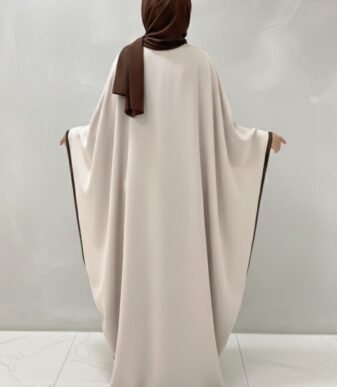 Sandstone Light Georgette Abaya Set – Beige & Brown Flowy Modest Wear with Matching Hijab