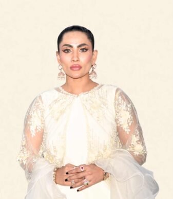 Noor Luxury Ensemble – Ivory Embroidered Long Kameez with Flared Palazzo and Organza Dupatta