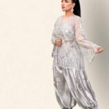 Surmayi Shimmering Pewter Silver Tunic and Metallic Dhoti Shalwar – Ethereal Elegance for the Modern Muse