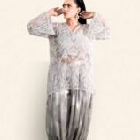 Surmayi Embroidered Tunic with V-neckline and Flowing Sleeves – Metallic Dhoti Shalwar Ensemble
