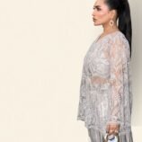 Surmayi Luminous Pewter Silver Tunic with Sculpted Dhoti Shalwar – Contemporary Elegance