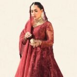 Surkh Deep Crimson Maroon Lehenga Choli – Bridal Grandeur with Tonal Embroidery and Sheer Sleeves