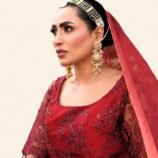 Surkh Embroidered Net Choli and Maroon Lehenga – Regal Bridal Ensemble with Dramatic Dupatta