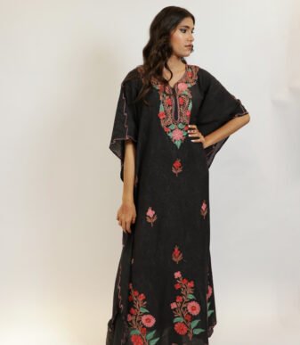 Zareen Black Embroidered Flowing Kaftan Dress