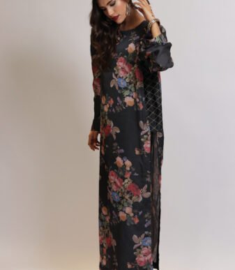 Bahar-e-Noiré Black Floral Printed Two-Piece Ensemble