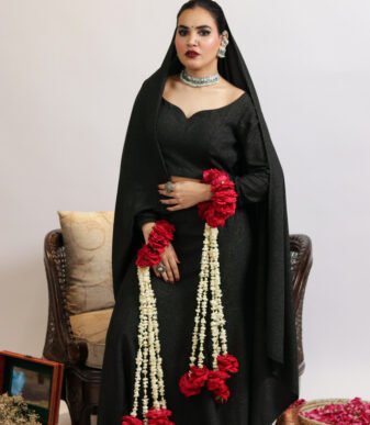 Siyah Rani Black Summer Jersey Draped Ensemble