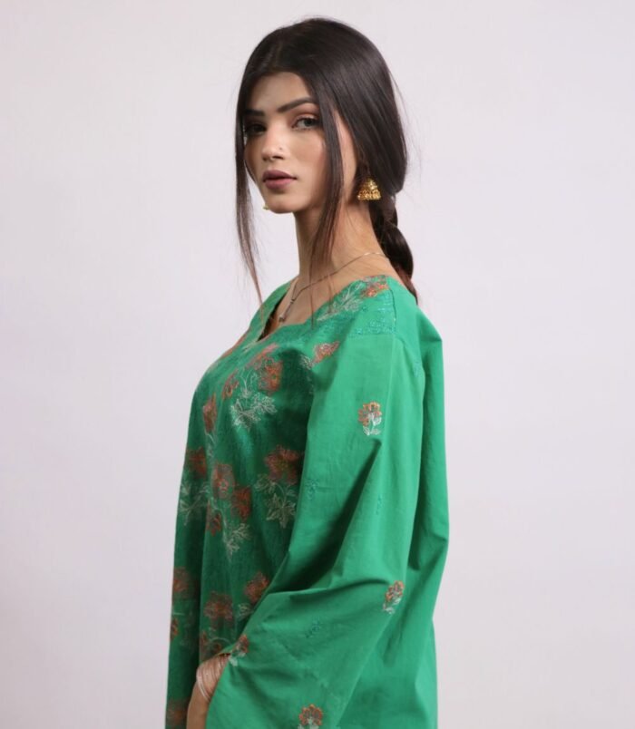 Amaltas green embroidered lawn shirt and trouser suit