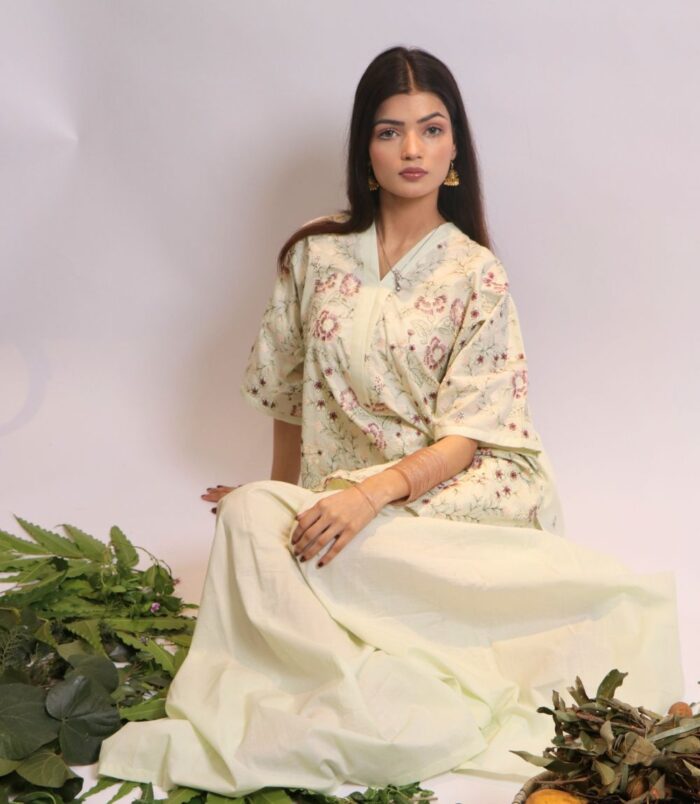 Gul-e-Mausam pistachio embroidered suit with pleated trousers