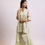 Gul-e-Mausam pistachio embroidered suit with pleated trousers