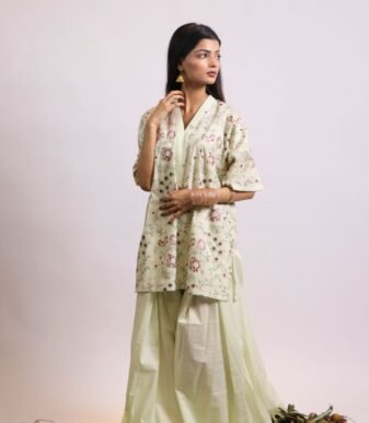 Gul-e-Mausam pistachio embroidered suit with pleated trousers