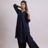 Gul-e-Nafarmaan navy georgette shirt with black farshi shalwar