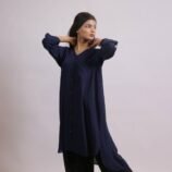 Gul-e-Nafarmaan navy georgette shirt with black farshi shalwar