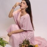 Gulab embroidered lilac lawn kaftan with ivory trouser