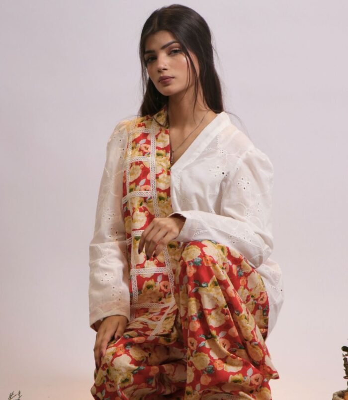 Gulshan Gallery2 Gulshan asymmetrical white lawn kurti with farshi shalwar