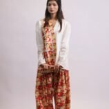Gulshan asymmetrical white lawn kurti with farshi shalwar