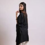 Raat Ki Rani black lawn kaftan with ivory farshi shalwar
