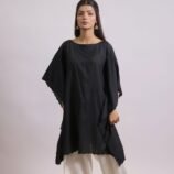 Raat Ki Rani black lawn kaftan with ivory farshi shalwar