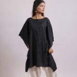 Raat Ki Rani black lawn kaftan with ivory farshi shalwar