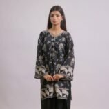 Siyah Gulab black and white printed shirt with farshi shalwar