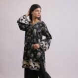 Siyah Gulab black and white printed shirt with farshi shalwar