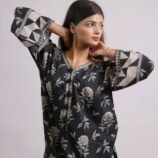 Siyah Gulab black and white printed shirt with farshi shalwar