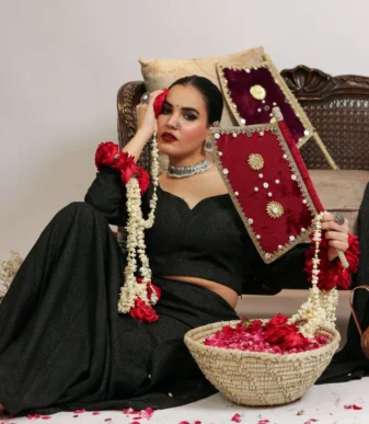 Siyah Rani Black Summer Jersey Draped Ensemble