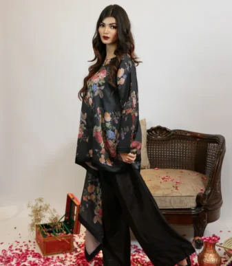 Zar-e-Noire’ Black Floral Printed Two-Piece Ensemble